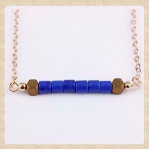 Cobalt Blue Stone Minimalist Bar Necklace!
